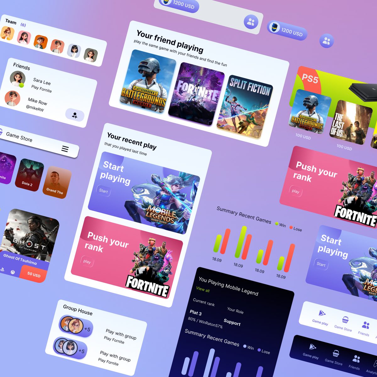 A collection of UI screens from Figma design explorations